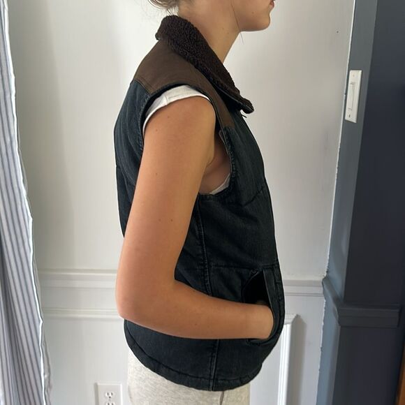 Lauren Jeans Co Ralph Lauren Vest Womens Medium Blue Denim Suede Fleece Puffer - Picture 3 of 13